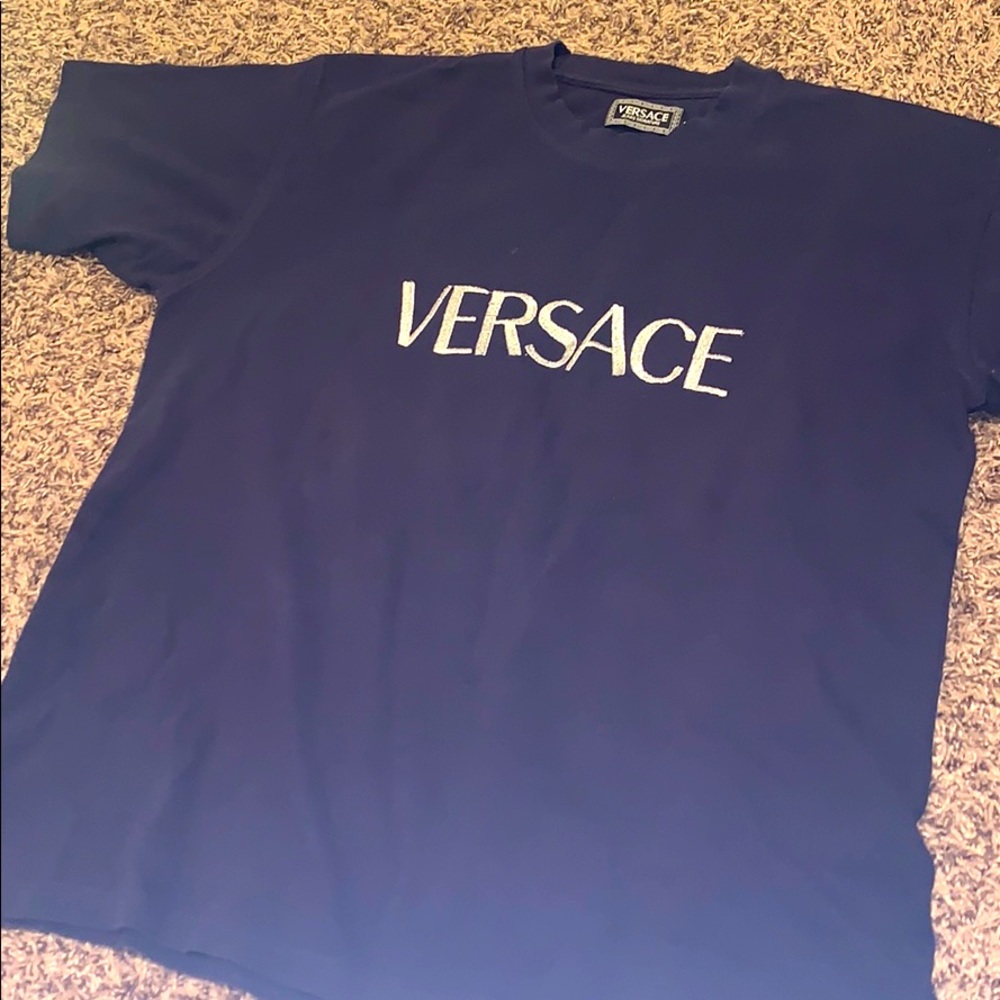 Versace T-shirt. Navy Blue and Silver.
